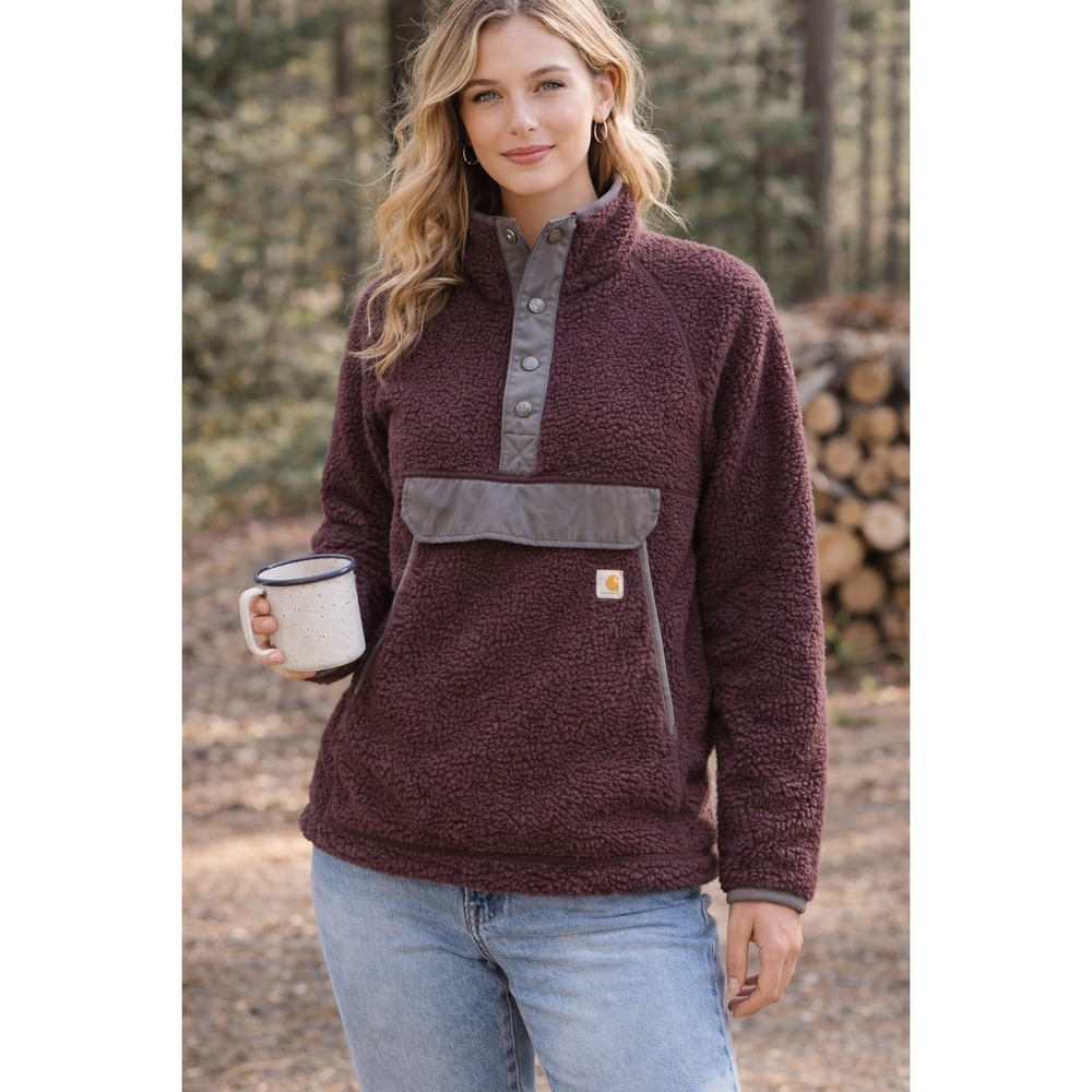 Carhartt Sherpa Fleece Pullover Quarter Snap Outdoor Jacket Deep Purple Sz L